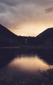 Preview wallpaper lake, mountains, landscape, nature, evening