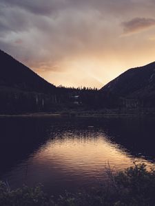Preview wallpaper lake, mountains, landscape, nature, evening