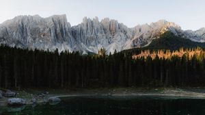 Preview wallpaper lake, mountains, man, alone, nature