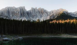 Preview wallpaper lake, mountains, man, alone, nature