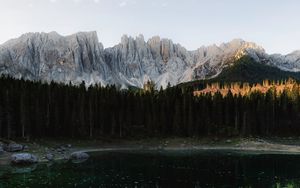 Preview wallpaper lake, mountains, man, alone, nature