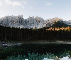 Preview wallpaper lake, mountains, man, alone, nature