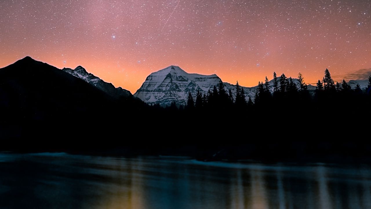 Wallpaper lake, mountains, night, starry sky, dark, landscape