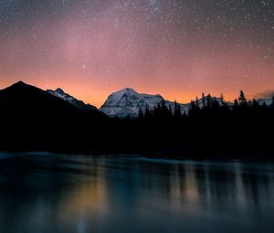 Preview wallpaper lake, mountains, night, starry sky, dark, landscape