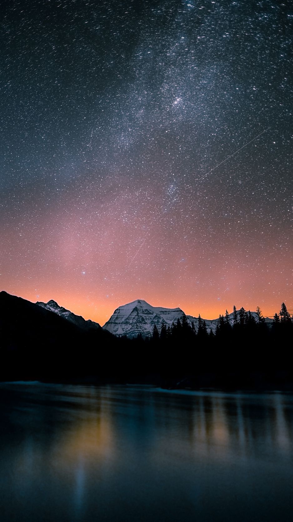 Download Wallpaper 938x1668 Lake Mountains Night Starry Sky Dark