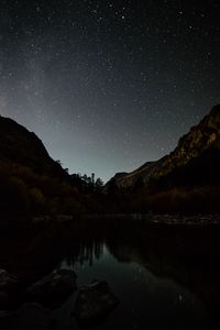 Preview wallpaper lake, mountains, night, starry sky, dark