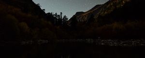 Preview wallpaper lake, mountains, night, starry sky, dark