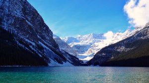 Preview wallpaper lake, mountains, peaks, stones, snowy