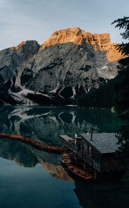 Preview wallpaper lake, mountains, pier, boats, nature