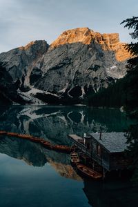 Preview wallpaper lake, mountains, pier, boats, nature