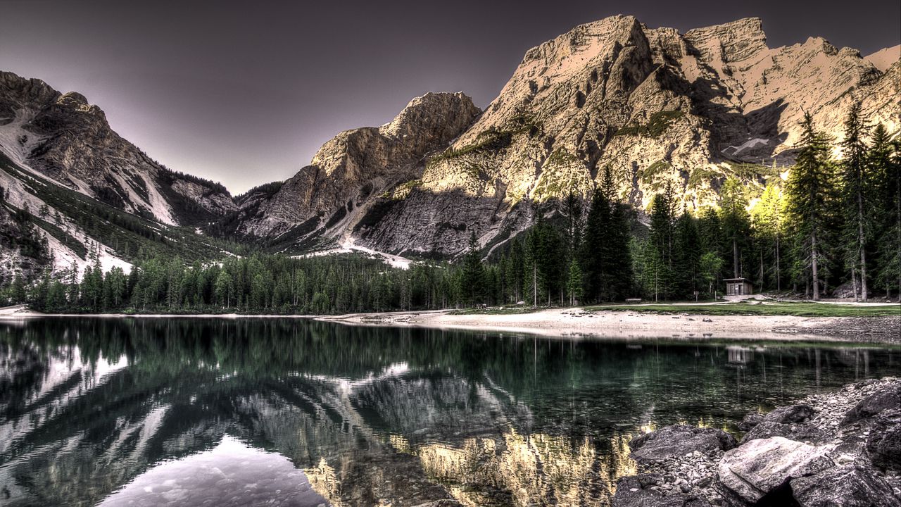 Wallpaper lake, mountains, reflection, hdr