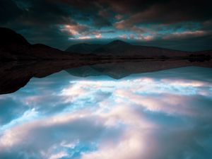 Preview wallpaper lake, mountains, reflection, clouds, landscape