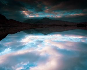 Preview wallpaper lake, mountains, reflection, clouds, landscape