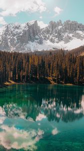 Preview wallpaper lake, mountains, reflection, trees, landscape, sky