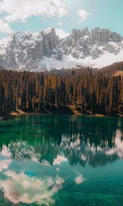 Preview wallpaper lake, mountains, reflection, trees, landscape, sky