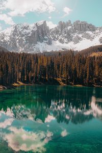 Preview wallpaper lake, mountains, reflection, trees, landscape, sky