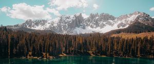 Preview wallpaper lake, mountains, reflection, trees, landscape, sky