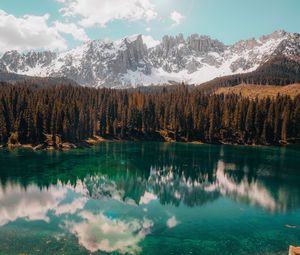 Preview wallpaper lake, mountains, reflection, trees, landscape, sky