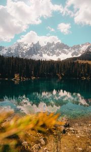 Preview wallpaper lake, mountains, reflection, sky, clouds