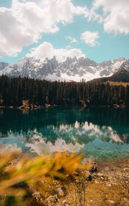 Preview wallpaper lake, mountains, reflection, sky, clouds