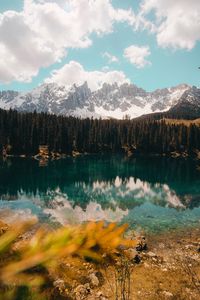 Preview wallpaper lake, mountains, reflection, sky, clouds