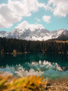 Preview wallpaper lake, mountains, reflection, sky, clouds