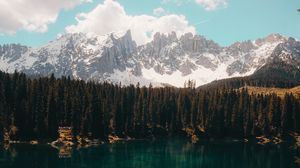 Preview wallpaper lake, mountains, reflection, sky, clouds