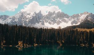 Preview wallpaper lake, mountains, reflection, sky, clouds