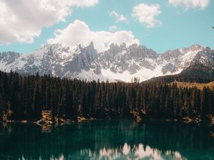 Preview wallpaper lake, mountains, reflection, sky, clouds