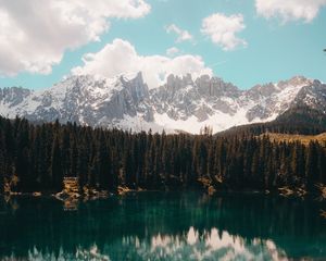 Preview wallpaper lake, mountains, reflection, sky, clouds
