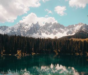 Preview wallpaper lake, mountains, reflection, sky, clouds