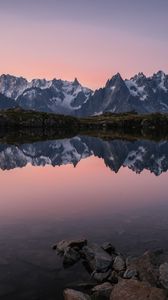 Preview wallpaper lake, mountains, reflection, dusk, landscape