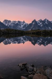 Preview wallpaper lake, mountains, reflection, dusk, landscape