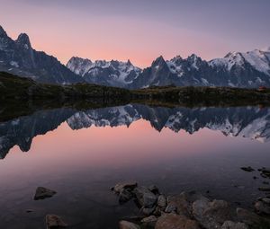 Preview wallpaper lake, mountains, reflection, dusk, landscape