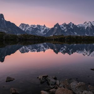 Preview wallpaper lake, mountains, reflection, dusk, landscape