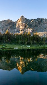 Preview wallpaper lake, mountains, rocks, trees, spruce