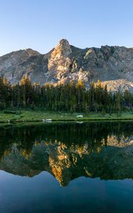 Preview wallpaper lake, mountains, rocks, trees, spruce