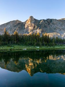 Preview wallpaper lake, mountains, rocks, trees, spruce