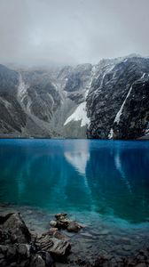 Preview wallpaper lake, mountains, rocks, stones, clouds
