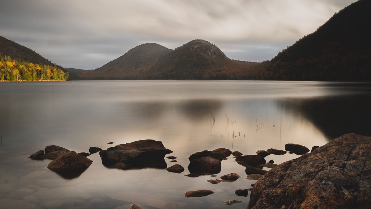 Wallpaper lake, mountains, rocks, stones, water, landscape