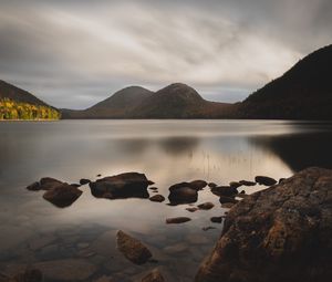 Preview wallpaper lake, mountains, rocks, stones, water, landscape