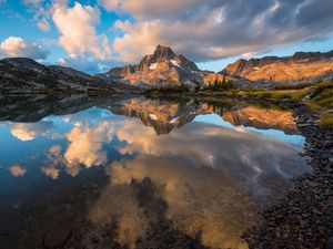 Preview wallpaper lake, mountains, rocks, sky, reflection