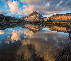 Preview wallpaper lake, mountains, rocks, sky, reflection