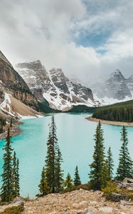 Preview wallpaper lake, mountains, shore, forest, landscape, valley