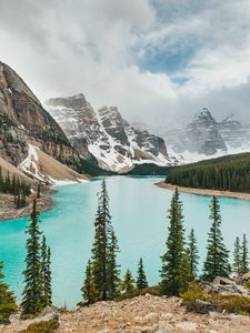 Preview wallpaper lake, mountains, shore, forest, landscape, valley