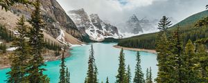 Preview wallpaper lake, mountains, shore, forest, landscape, valley