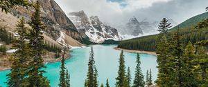 Preview wallpaper lake, mountains, shore, forest, landscape, valley