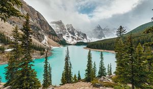 Preview wallpaper lake, mountains, shore, forest, landscape, valley