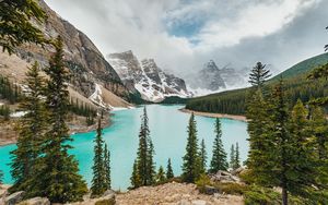 Preview wallpaper lake, mountains, shore, forest, landscape, valley