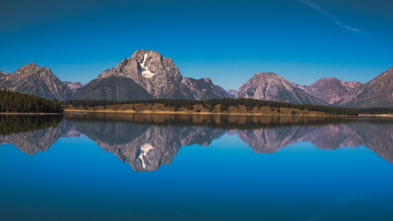 Wallpaper lake, mountains, shore, water, reflection, tranquility